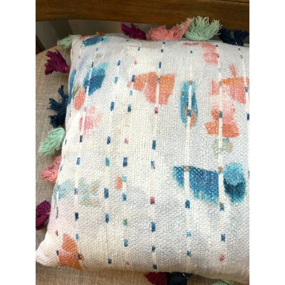 ANTHROPOLOGIE Decorative Pillow Multi-Colored Striped With Tassels - Picture 7 of 7